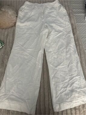Calvin Klein White Wide-Leg Linen-Blend Jeans